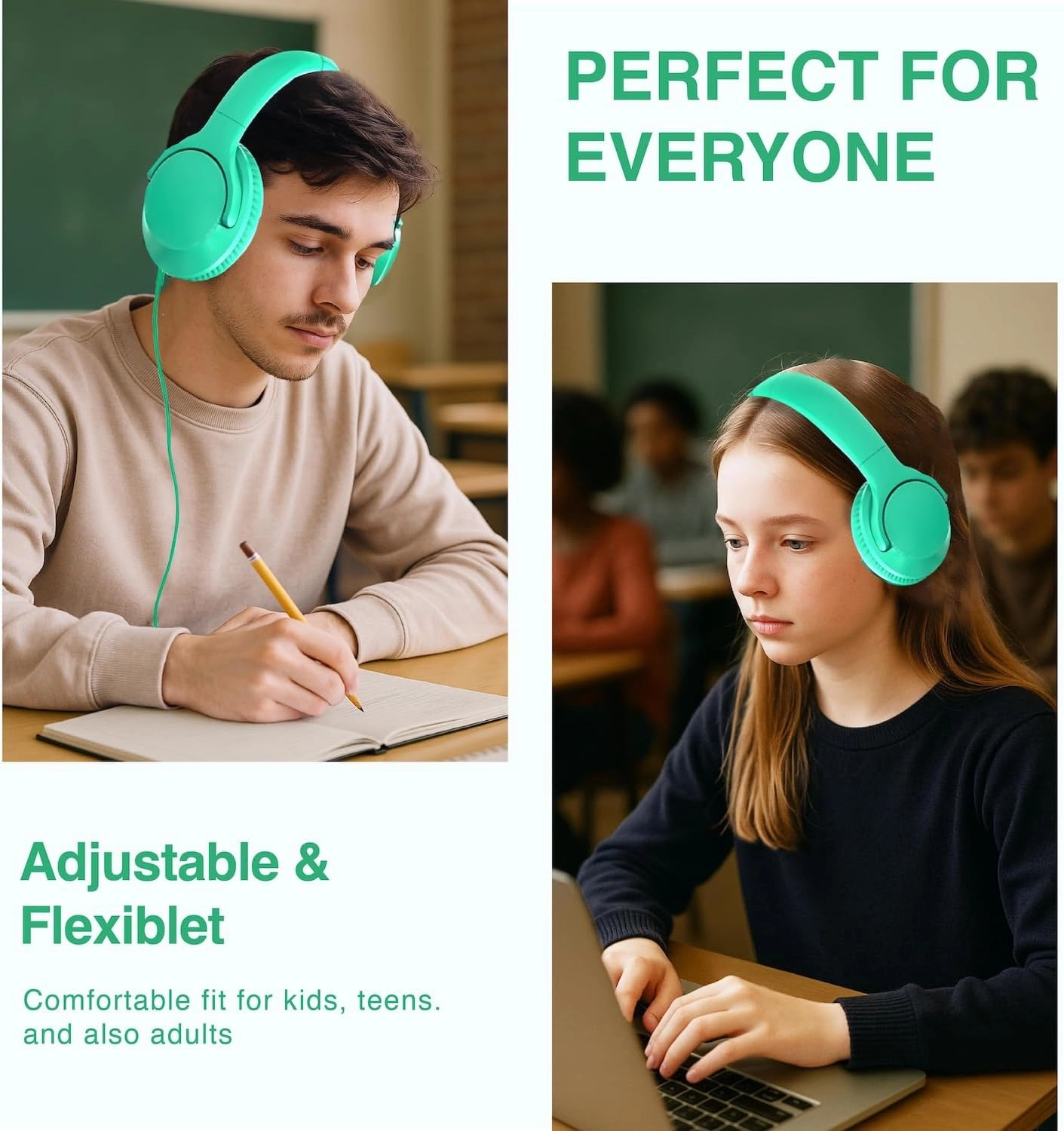 MIDOLA Wired Headphones Over-Ear Hi-Fi Sound with Microphone Adjustable Foldable, 1.5M Cord & 3.5mm Jack, Lightweight Headset for Kids Adults PC iPad Laptop Green