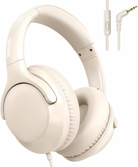 MIDOLA Wired Headphones Over-Ear Hi-Fi Sound with Microphone Adjustable Foldable, 1.5M Cord & 3.5mm Jack, Lightweight Headset for Kids Adults PC iPad Laptop Milk White over-ear headphones,closed back headphones,wireless studio cans,
