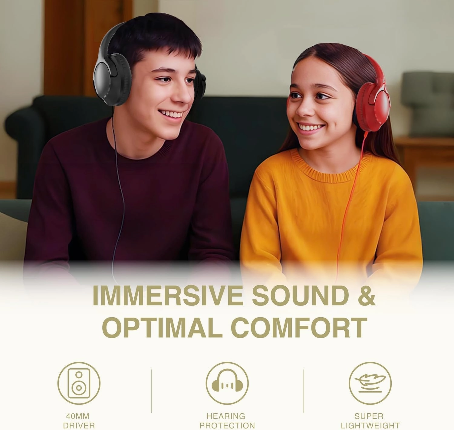 MIDOLA Wired Headphones Over-Ear Hi-Fi Sound with Microphone Adjustable Foldable, 1.5M Cord & 3.5mm Jack, Lightweight Headset for Kids Adults PC iPad Laptop Milk White