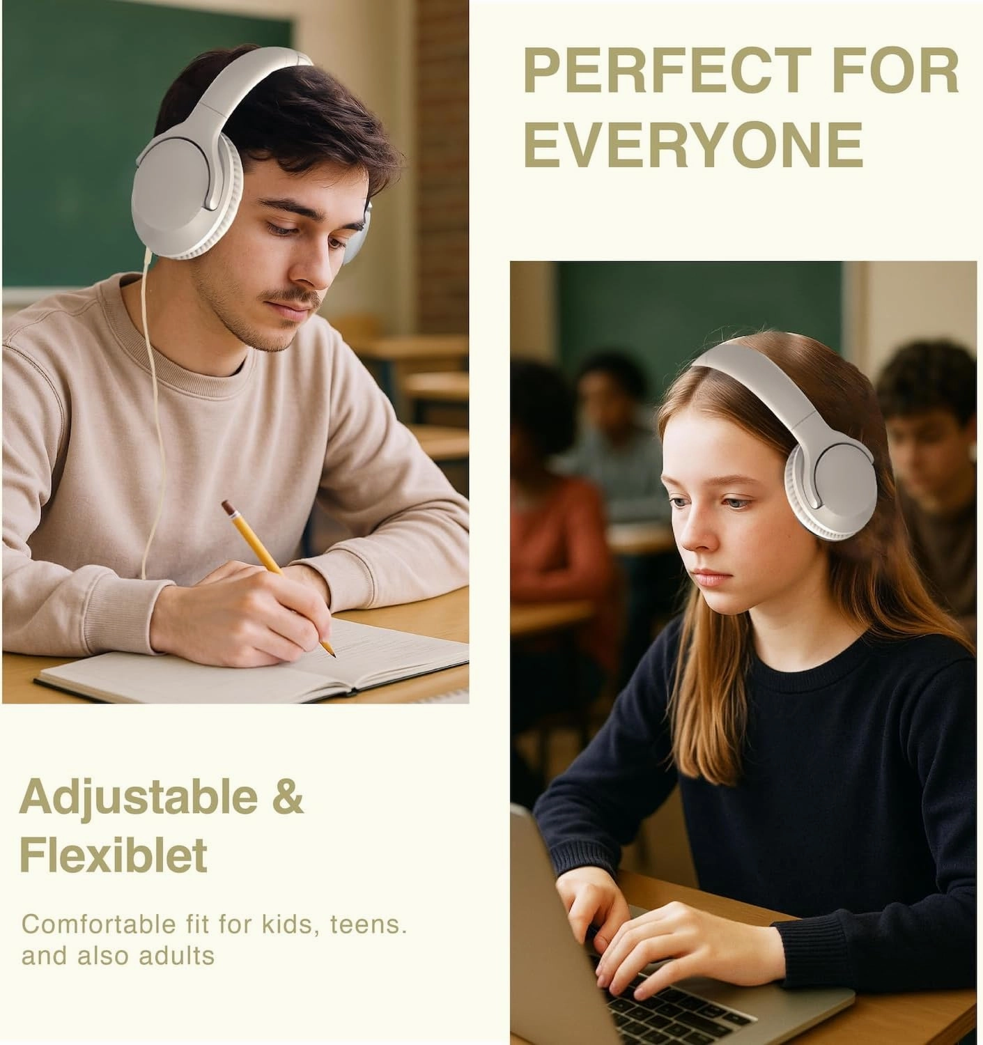 MIDOLA Wired Headphones Over-Ear Hi-Fi Sound with Microphone Adjustable Foldable, 1.5M Cord & 3.5mm Jack, Lightweight Headset for Kids Adults PC iPad Laptop Milk White