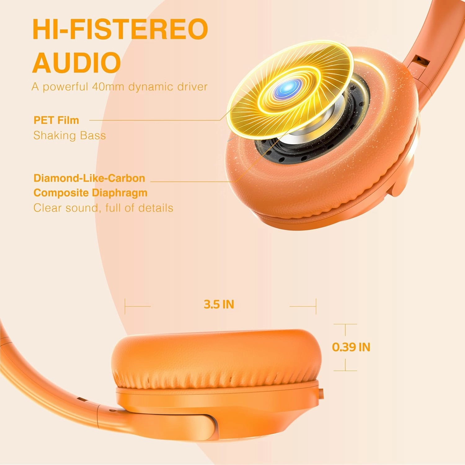 MIDOLA Wired Headphones Over-Ear Hi-Fi Sound with Microphone Adjustable Foldable, 1.5M Cord & 3.5mm Jack, Lightweight Headset for Kids Adults PC iPad Laptop Orange