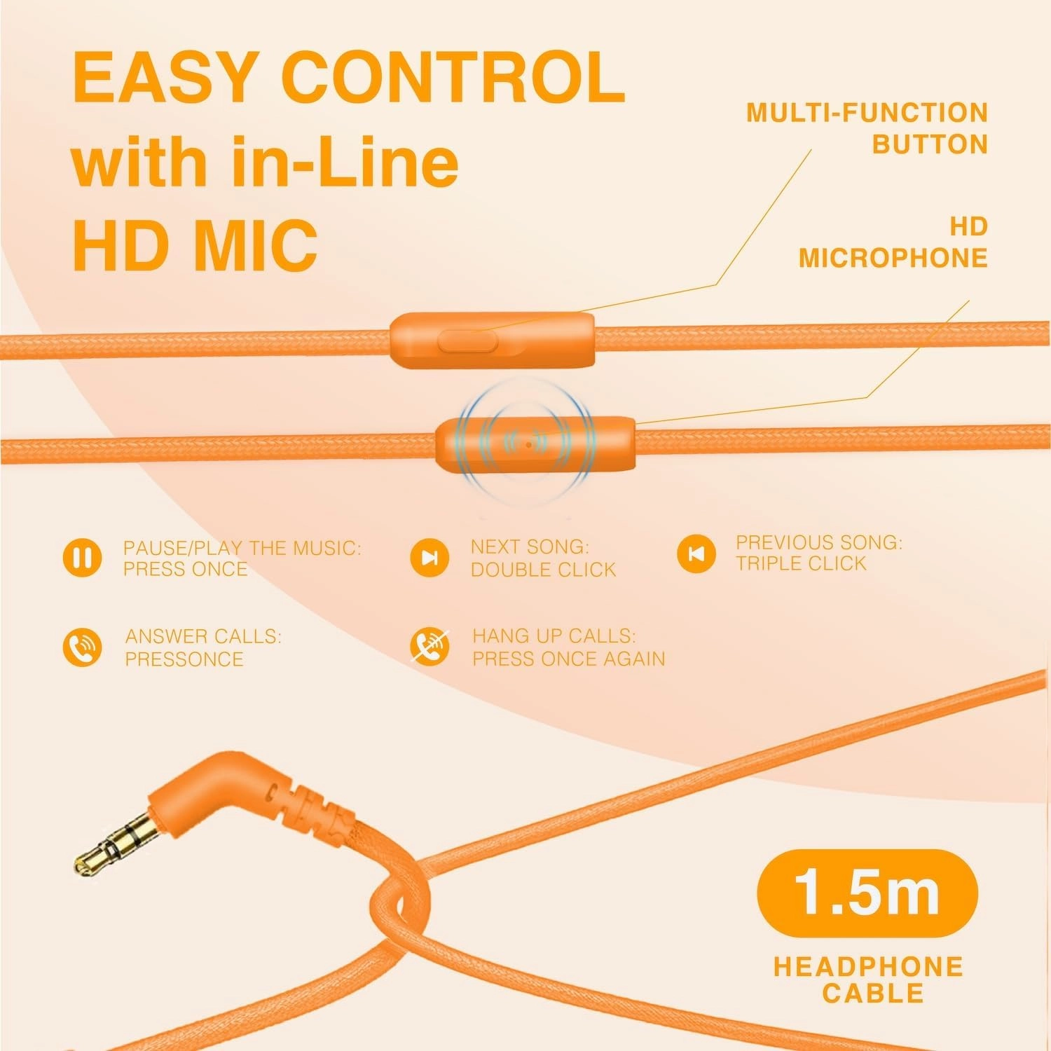 MIDOLA Wired Headphones Over-Ear Hi-Fi Sound with Microphone Adjustable Foldable, 1.5M Cord & 3.5mm Jack, Lightweight Headset for Kids Adults PC iPad Laptop Orange