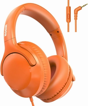 MIDOLA Wired Headphones Over-Ear Hi-Fi Sound with Microphone Adjustable Foldable, 1.5M Cord & 3.5mm Jack, Lightweight Headset for Kids Adults PC iPad Laptop Orange over-ear headphones,closed back headphones,wireless studio cans,