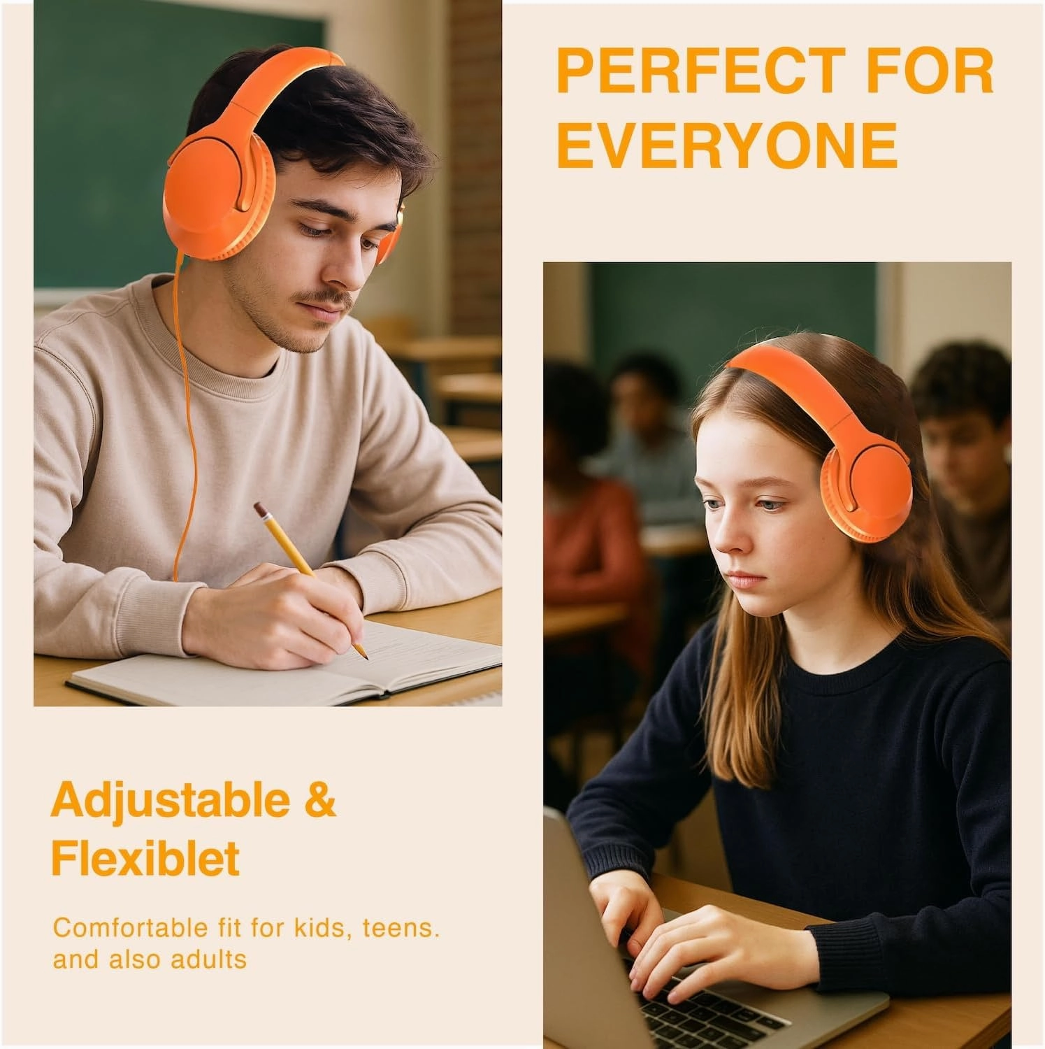 MIDOLA Wired Headphones Over-Ear Hi-Fi Sound with Microphone Adjustable Foldable, 1.5M Cord & 3.5mm Jack, Lightweight Headset for Kids Adults PC iPad Laptop Orange