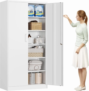 MIIIKO Metal Storage Cabinet with Lock, 71 Steel Storage Cabinet with 2 Doors and 5 Adjustable Shelves, for Office, School, Pantry and Kitchen equipment cabinet,AV gear cabinet,component enclosure,