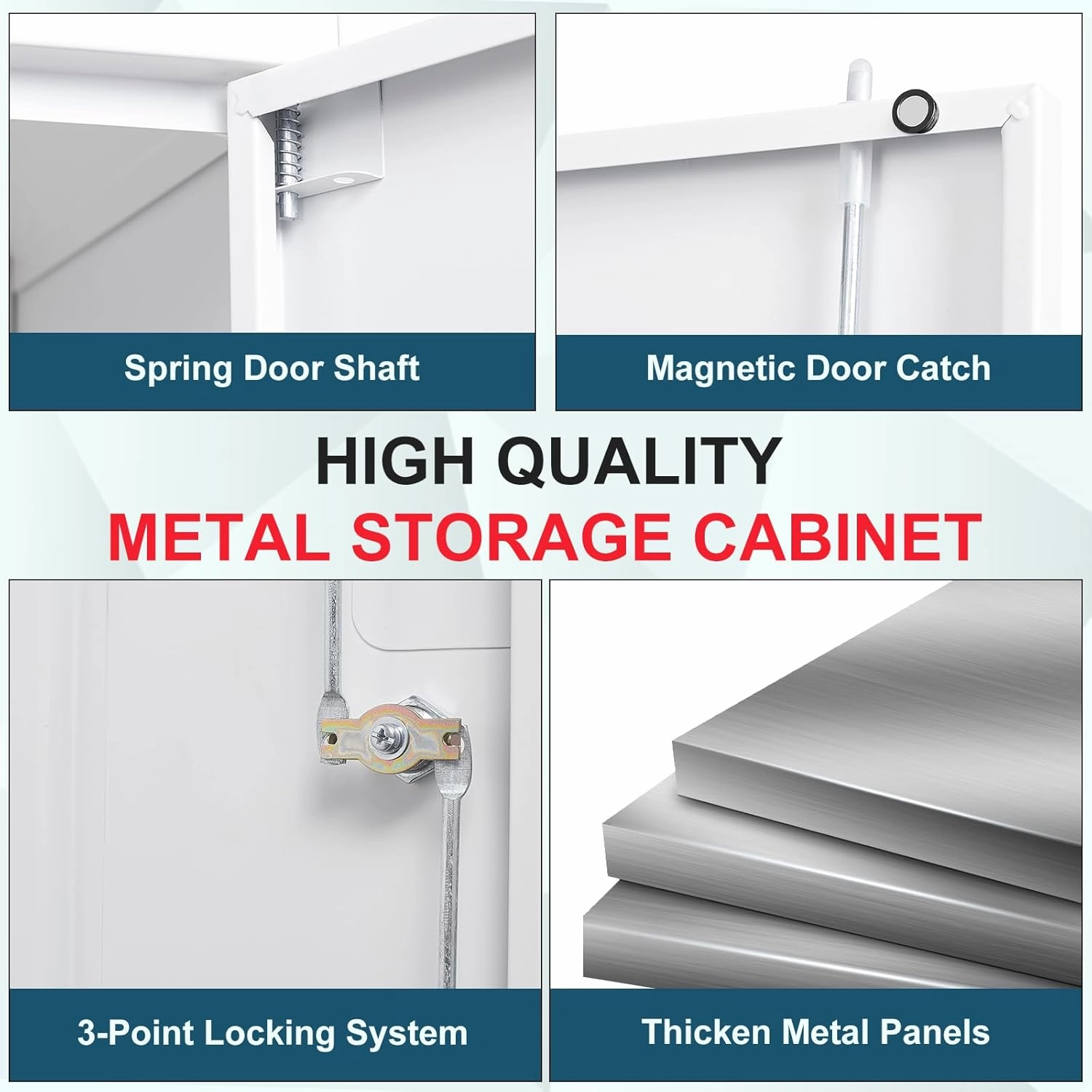 MIIIKO Metal Storage Cabinet with Lock, 71 Steel Storage Cabinet with 2 Doors and 5 Adjustable Shelves, for Office, School, Pantry and Kitchen