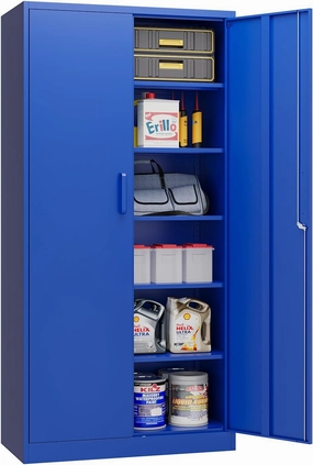 MIIIKO Metal Storage Cabinet with Locking Doors, 72'' Tall Blue Steel Cabinet with 5 Adjustable Shelves, Lockable Metal Utility for Garage, Office, Pantry and Kitchen equipment cabinet,AV gear cabinet,component enclosure,