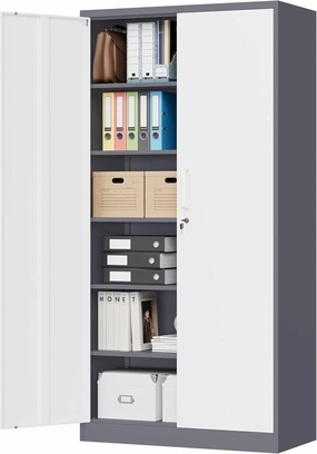 MIIIKO Storage Cabinet with Locking Doors, 72" Tall Metal Cabinet with 5 Adjustable Shelves, 36" Wide Steel Cabinets for Home Office, Garage, Pantry, Workshop equipment cabinet,AV gear cabinet,component enclosure,