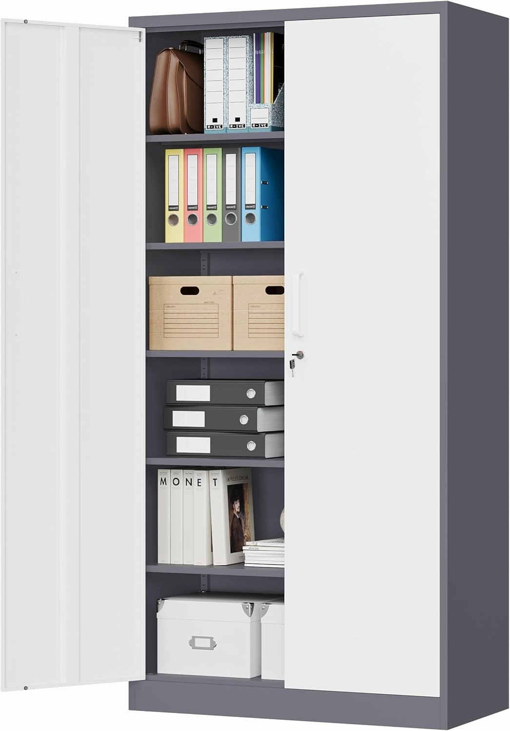 MIIIKO Storage Cabinet with Locking Doors, 72" Tall Metal Cabinet with 5 Adjustable Shelves, 36" Wide Steel Cabinets for Home Office, Garage, Pantry, Workshop equipment cabinet,AV gear cabinet,component enclosure,