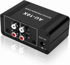 Mini Small Stereo Audio preamplifier, Headphone Amplifier, Gain 20dB Phono Turntable Phonograph preamp, Dual op amp NE5532 with RCA 3.5mm Input to RCA 3.5mm Output phono preamp,turntable amplifier,record player preamp,