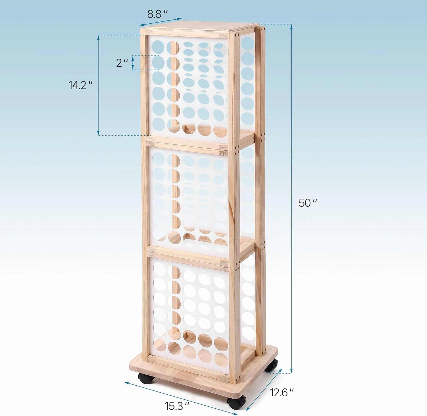 Mobile Vinyl Roll Holder - 90 Compartments Vinyl Storage Cart with Locking Castor Wheels, Wooden 3 Tier HTV Organizer Rack for Craft Room Home DIY (2" Hole Size)