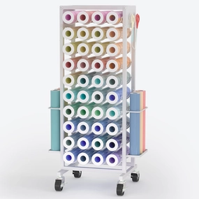 Mobile Vinyl Roll Holder Cart - 40 Compartments Vinyl Storage Organizer with 6 Hooks & Extra Paper Roll Organizer Tray on 2 Side, Cricut Vinyl Storage Rack Gifts Wrapping Paper Holder for Craft Room vinyl storage,record holder,LP organizer,