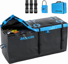 Mockins 25 Cu.Ft. Large Trailer Hitch Cargo Carrier Bag | 60"x24"x31" Soft-Shell Vinyl Cargo Bag for Hitch Carrier | Weatherproof Car Storage Bag | Waterproof Truck Bed Storage Set w/Accessories vinyl accessories,turntable parts,record playe