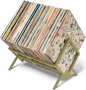 MODERN VINYL Record Storage Holder - Vinyl Record Holder Stand 80-100 LP - Vinyl Record Storage RacK - Quick Assebmly with Divider Support Bar - Organize Albums, Book, Magazine, File (Gold 1 Tier) vinyl storage,record holder,LP organizer,