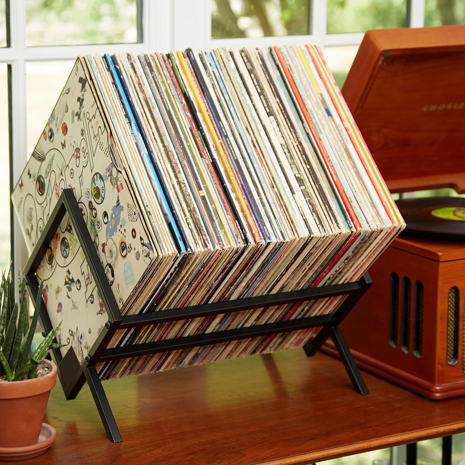 MODERN VINYL Record Storage Racks - Easy Assembly Vinyl Record Holder Stand 100 Lps | Sleek Matte Black LP Holder Stand | Multiuse Vinyl Storage Rack | Storage Rack for Books Magazines Files