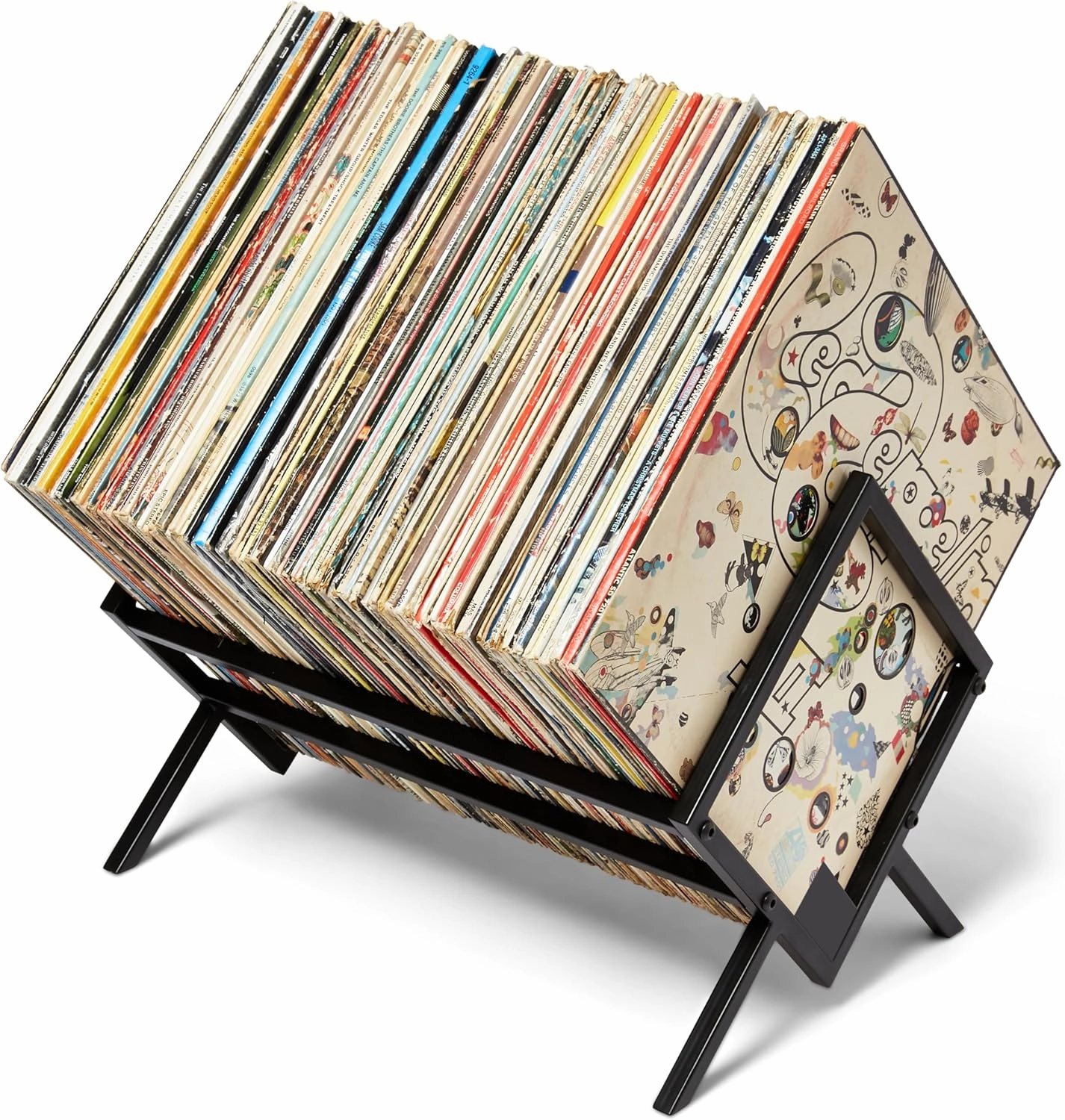 MODERN VINYL Record Storage Racks - Easy Assembly Vinyl Record Holder Stand 100 Lps | Sleek Matte Black LP Holder Stand | Multiuse Vinyl Storage Rack | Storage Rack for Books Magazines Files vinyl storage,record holder,LP organizer,