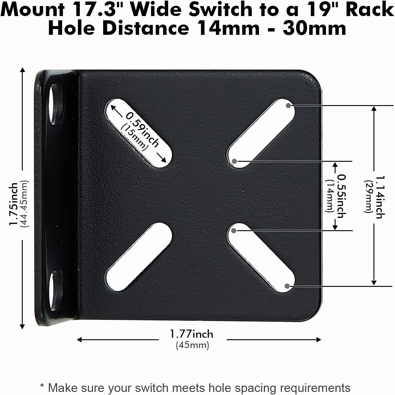 MokerLink Rack Mount Kit for 17.3 inch Wide Switches, Adjustable Hole Distance 14-29mm, 0.5-1.14inch, Compatible for Some Cisco, NETGEAR, Dell, D-Link, Linksys, HP, TRENDnet, Buffalo Tech Products