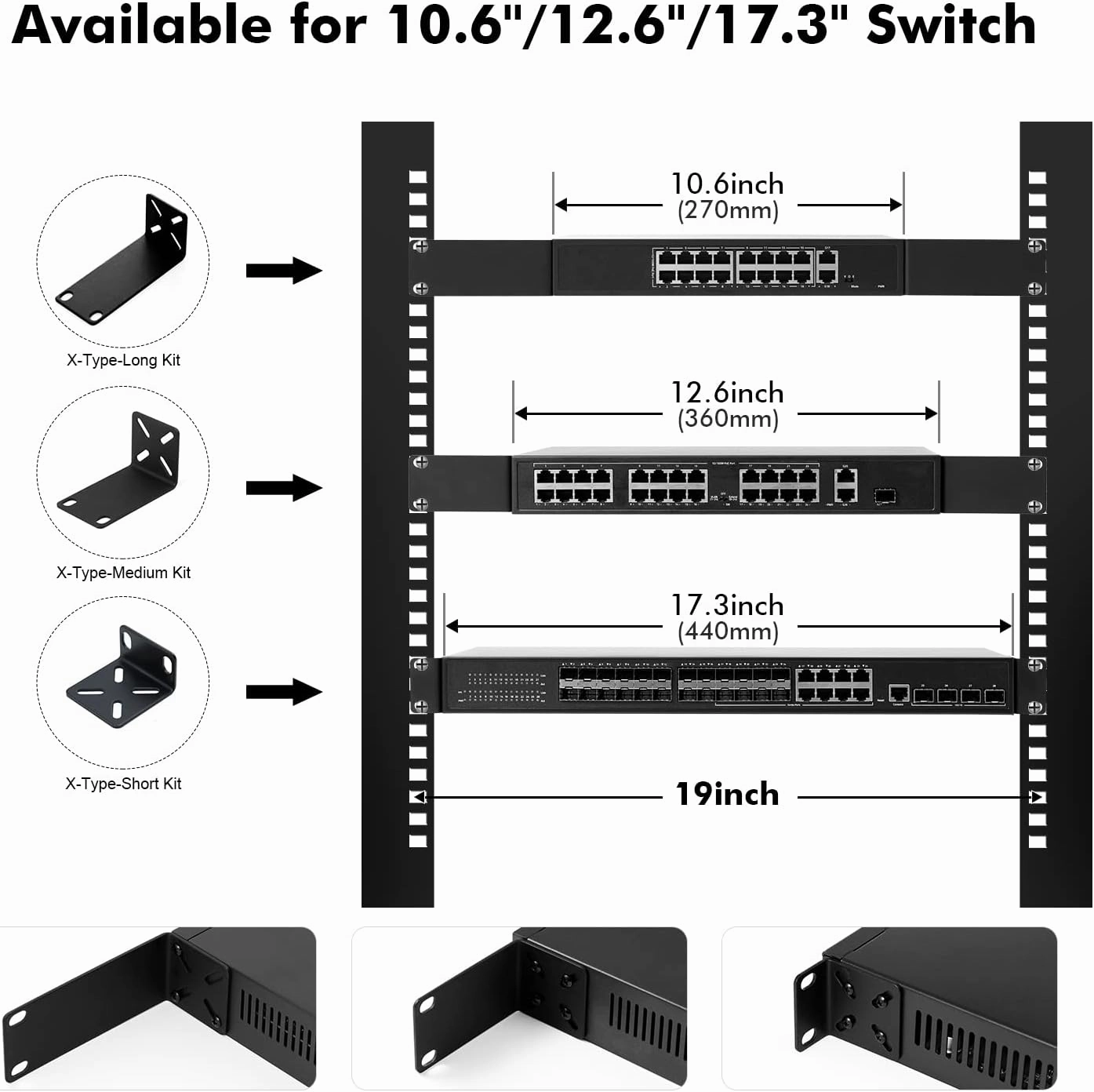 MokerLink Rack Mount Kit for 17.3 inch Wide Switches, Adjustable Hole Distance 14-29mm, 0.5-1.14inch, Compatible for Some Cisco, NETGEAR, Dell, D-Link, Linksys, HP, TRENDnet, Buffalo Tech Products