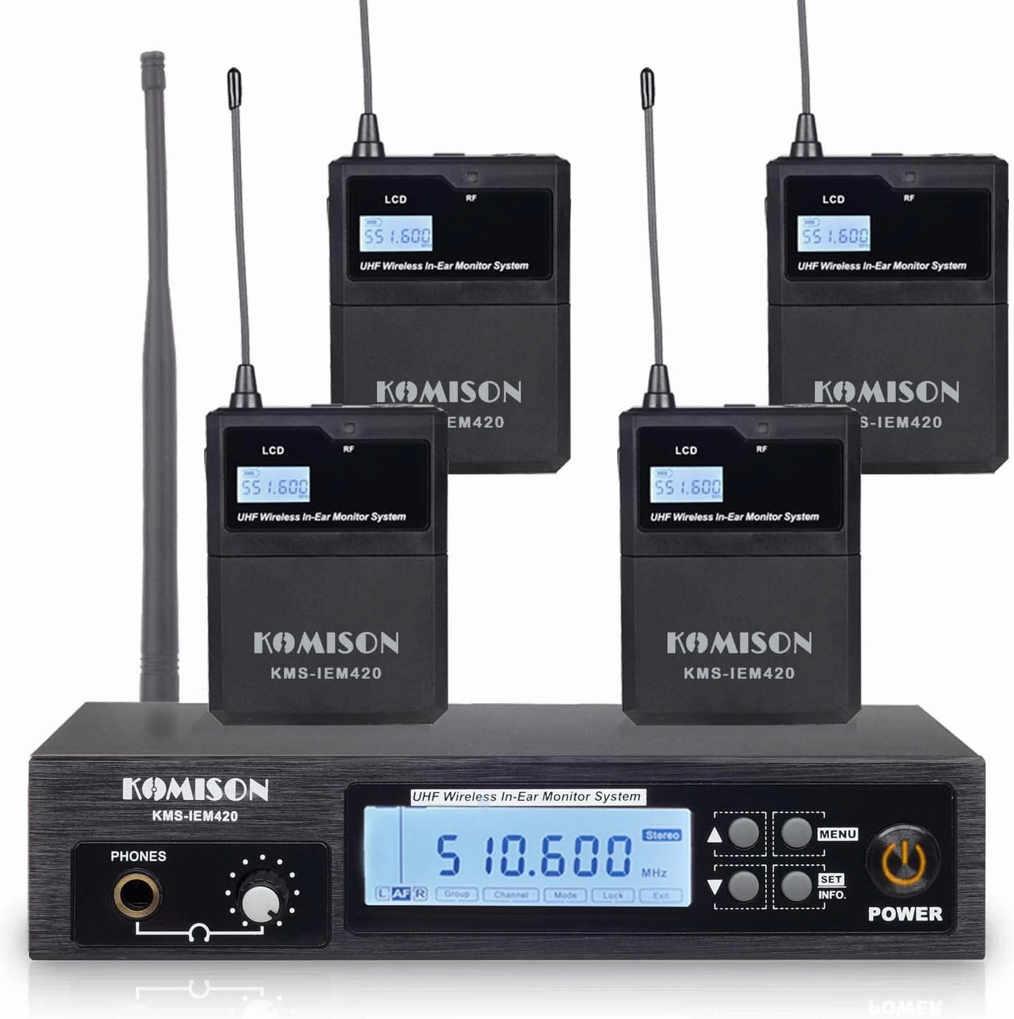 Mono Wireless in Ear Monitor System, IEM System, UHF Professional IEM System Transmitter and Beltpack Receiver iems for Studio, Guitar, DJ, Live Performance 164Ft (4 bodypacks) in-ear monitors,hi-fi IEMs,studio earphones,
