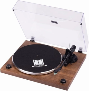 Monolith Turntable with Audio-Technica AT-VM95E Cartridge - Walnut, Belt Drive, Bluetooth, Phono Level, Line Level, and USB Outputs direct-drive turntable,DJ turntable,hi-torque vinyl deck,