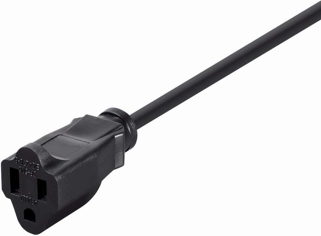 Monoprice 105300 10ft 16AWG Power Extension Cord Cable, 13A (NEMA 5-15P to NEMA 5-15R), Black - 13A