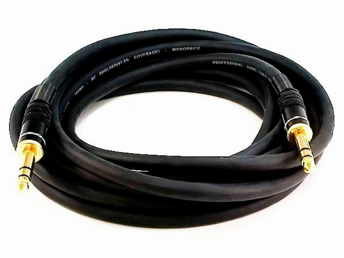 Monoprice 1/4-Inch TRS Male to Male Cable - 25 Feet - Black, 16AWG, Gold Plated - Premier Series