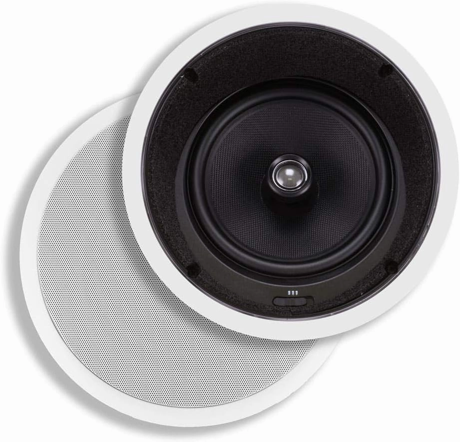 Monoprice 2-Way Aramid Fiber in-Ceiling Speakers - 8 Inch (Pair) Titanium Silk Dome Tweeters - Caliber Series soundbar,TV speaker bar,home theater soundbar,