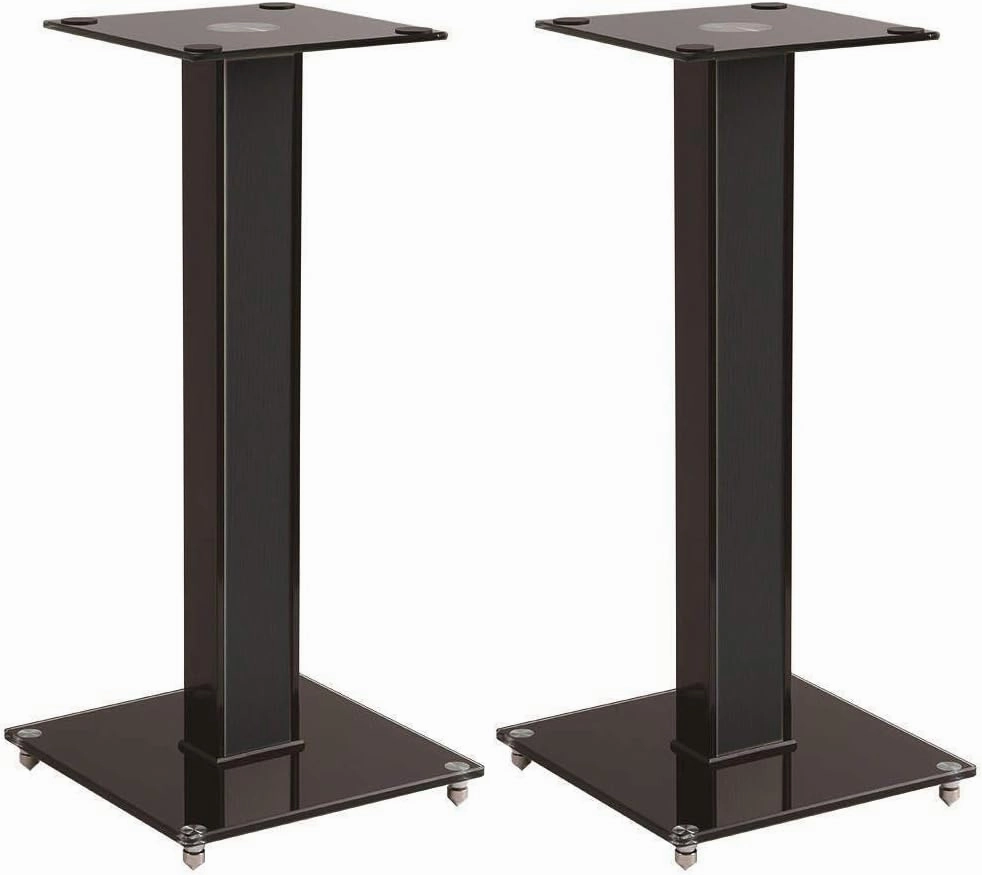 Monoprice Elements Speaker Stand - 18 Inch (Pair) with Cable Management, Strong Tempered Glass Base with Floor Spikes, 139496, Black speaker stands,monitor stands,floor speaker holders,