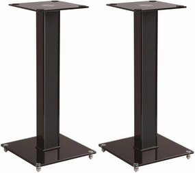 Monoprice Elements Speaker Stand - 18 Inch (Pair) with Cable Management, Strong Tempered Glass Base with Floor Spikes, 139496, Black speaker stands,monitor stands,floor speaker holders,