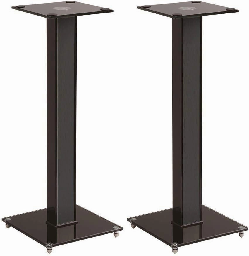 Monoprice Elements Speaker Stand - 28 Inch Pair, Cable Management, Strong Tempered Glass Base with Floor Spikes, Black speaker stands,monitor stands,floor speaker holders,