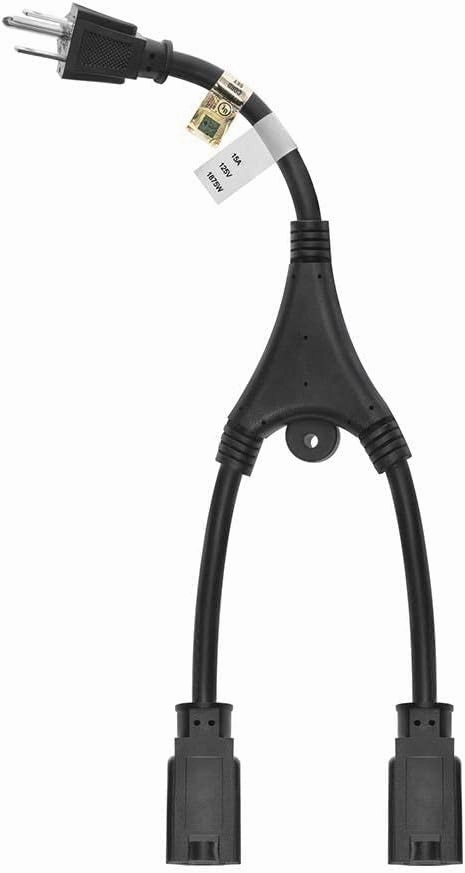 Monoprice Power Cord Splitter - 15 Amp (NEMA 5-15P to 2x NEMA 5-15R), UL Certified, 14AWG, 1.2 Feet, Black