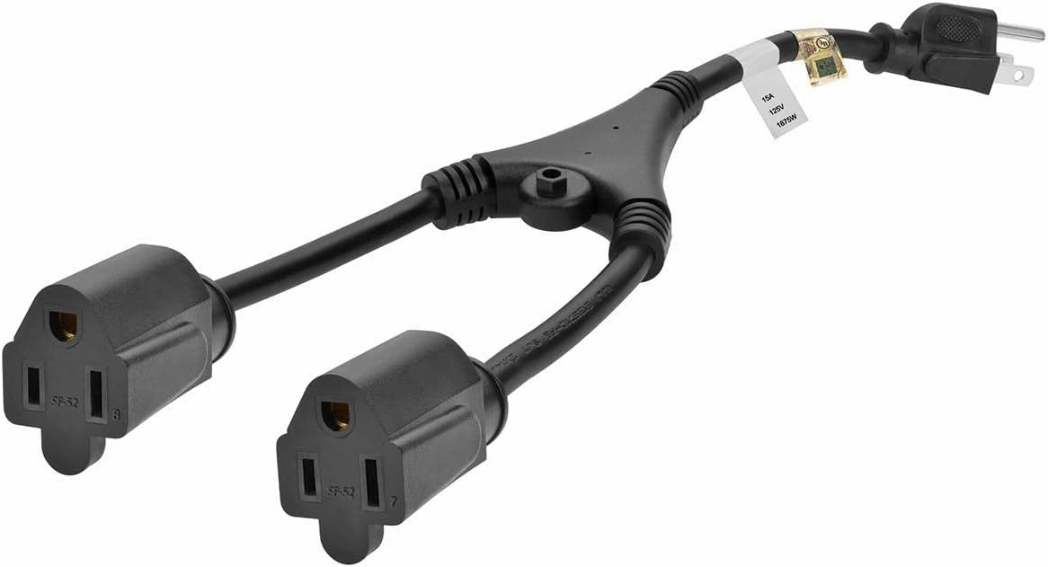Monoprice Power Cord Splitter - 15 Amp (NEMA 5-15P to 2x NEMA 5-15R), UL Certified, 14AWG, 1.2 Feet, Black power cord,hi-fi power cable,AC power lead,