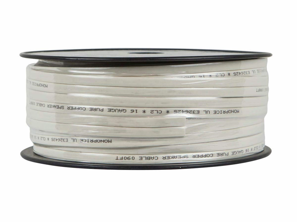 Monoprice Pure Copper Flat Speaker Wire - CL2 in Wall Rated, Jacketed in PVC Material, 16AWG, 100 Feet