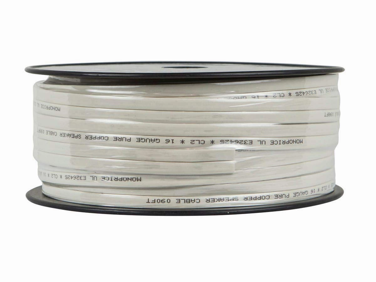 Monoprice Pure Copper Flat Speaker Wire - CL2 in Wall Rated, Jacketed in PVC Material, 16AWG, 100 Feet