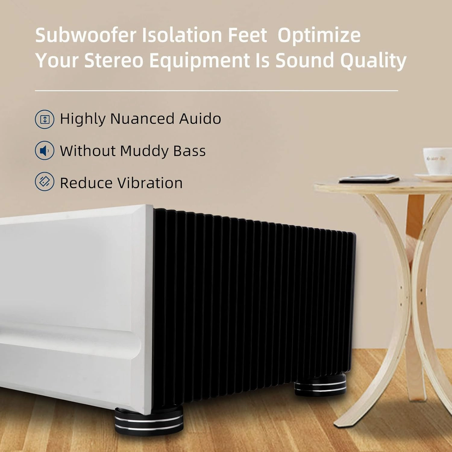 Monosaudio Speaker Isolation Feet Aluminum Speaker Feet 58*22MM Turntable Feet Replacement with 3M Adhesives/Non-Slip Rubber Ring/M4 Screw for Audio,Speakers,Subwoofers, Turntable,Amplifier,DAC(Black)