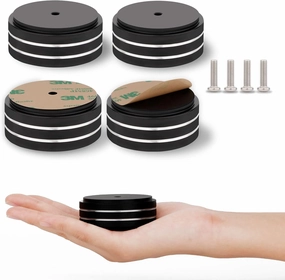 Monosaudio Speaker Isolation Feet Aluminum Speaker Feet 58*22MM Turntable Feet Replacement with 3M Adhesives/Non-Slip Rubber Ring/M4 Screw for Audio,Speakers,Subwoofers, Turntable,Amplifier,DAC(Black) isolation pads,speaker feet,vibration dampeners,