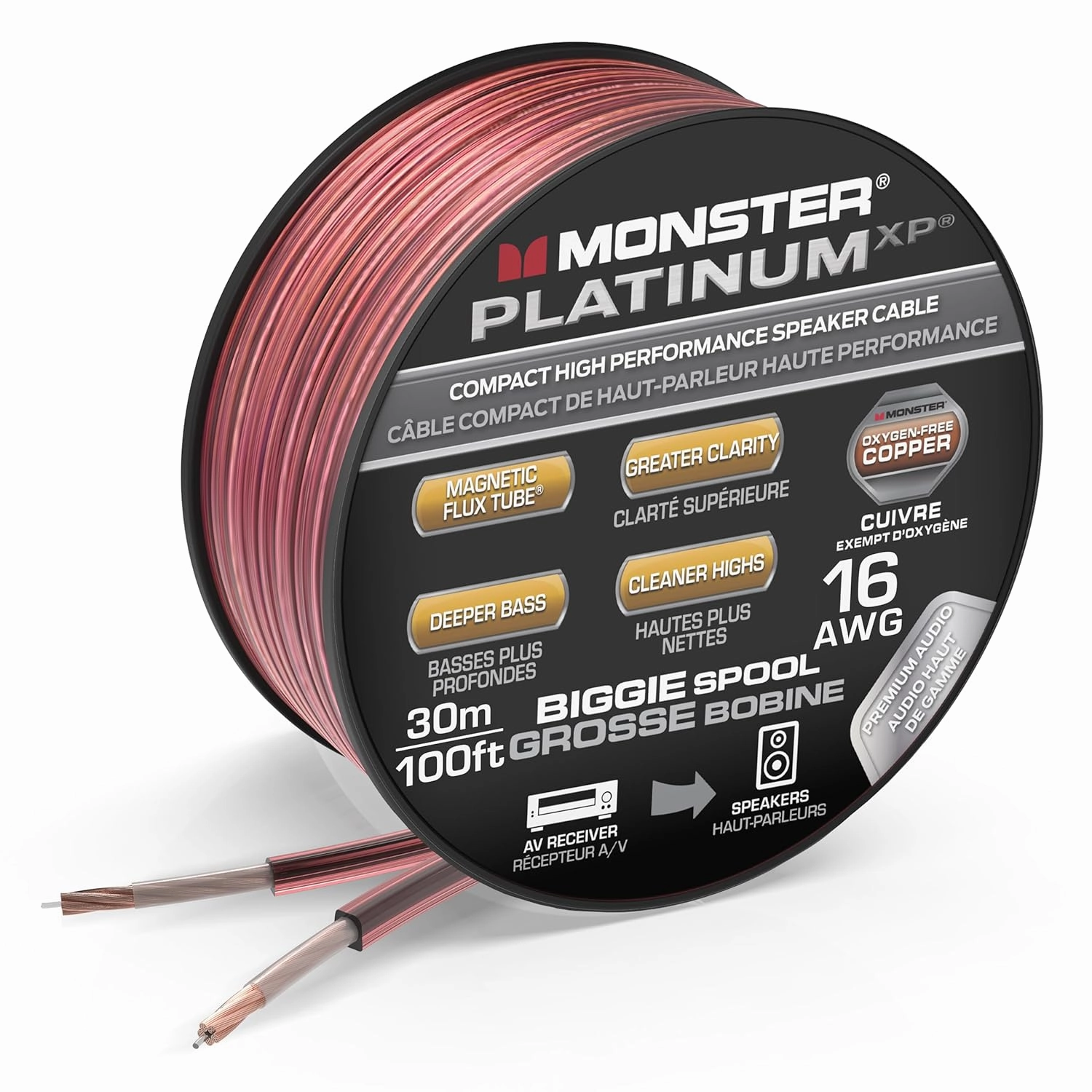 Monster 16 AWG Speaker Wire: Advanced Performance XP Speaker Cable 100 FT Spool with Oxygen Free Copper (OFC) Audio Wire Construction - Easy to Strip & Install Speaker Cables speaker cable,audio wire,hi-fi speaker cord,