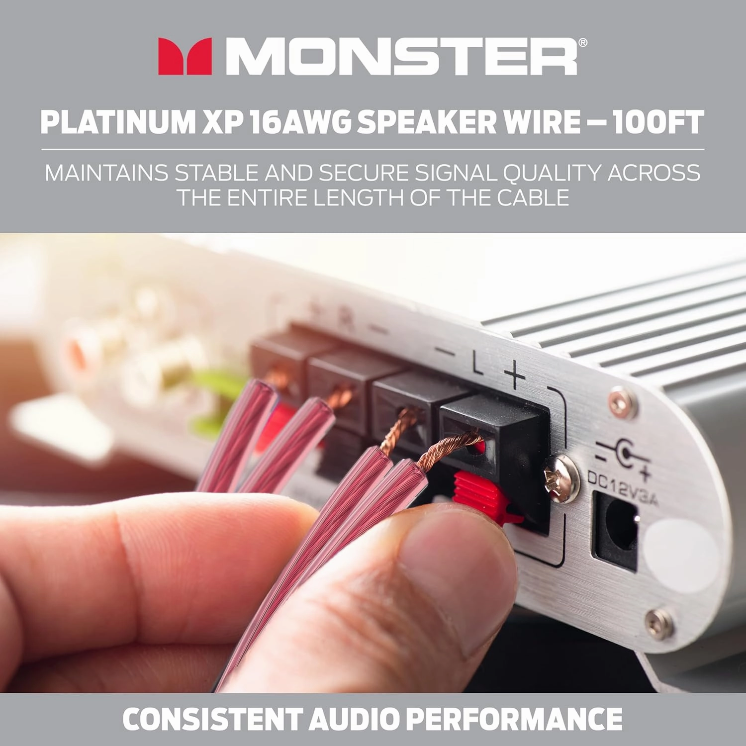 Monster 16 AWG Speaker Wire: Advanced Performance XP Speaker Cable 100 FT Spool with Oxygen Free Copper (OFC) Audio Wire Construction - Easy to Strip & Install Speaker Cables