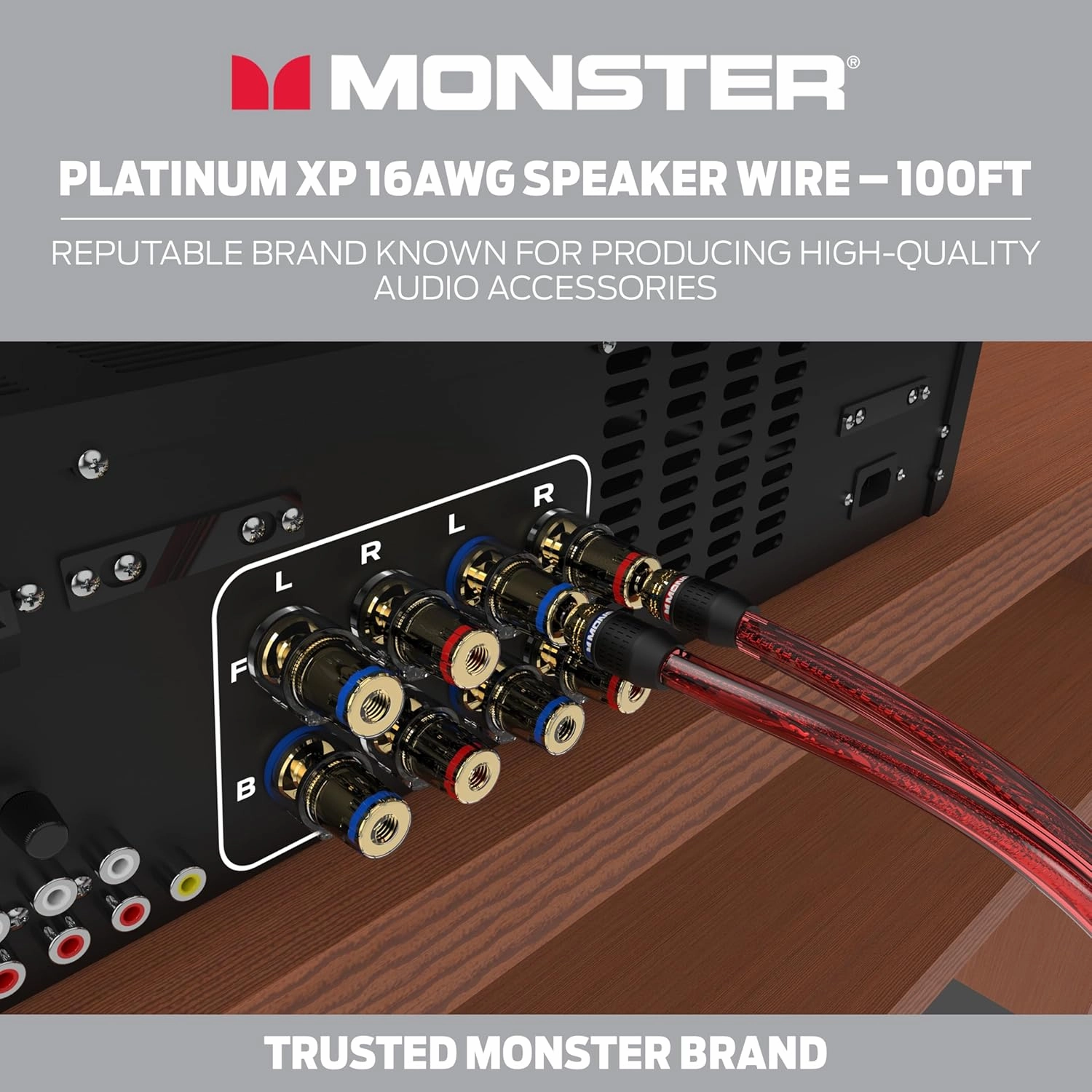 Monster 16 AWG Speaker Wire: Advanced Performance XP Speaker Cable 100 FT Spool with Oxygen Free Copper (OFC) Audio Wire Construction - Easy to Strip & Install Speaker Cables