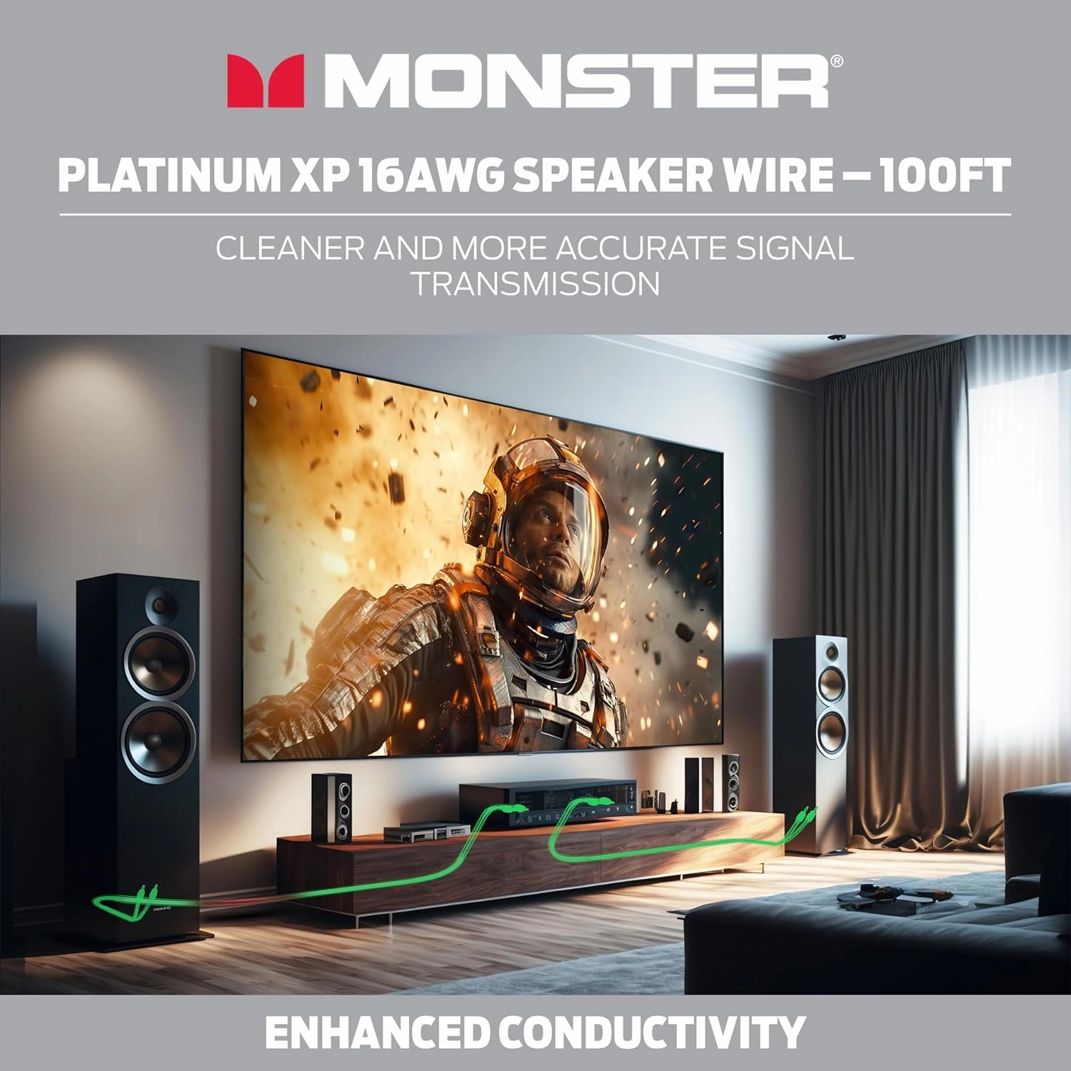 Monster 16 AWG Speaker Wire: Advanced Performance XP Speaker Cable 100 FT Spool with Oxygen Free Copper (OFC) Audio Wire Construction - Easy to Strip & Install Speaker Cables
