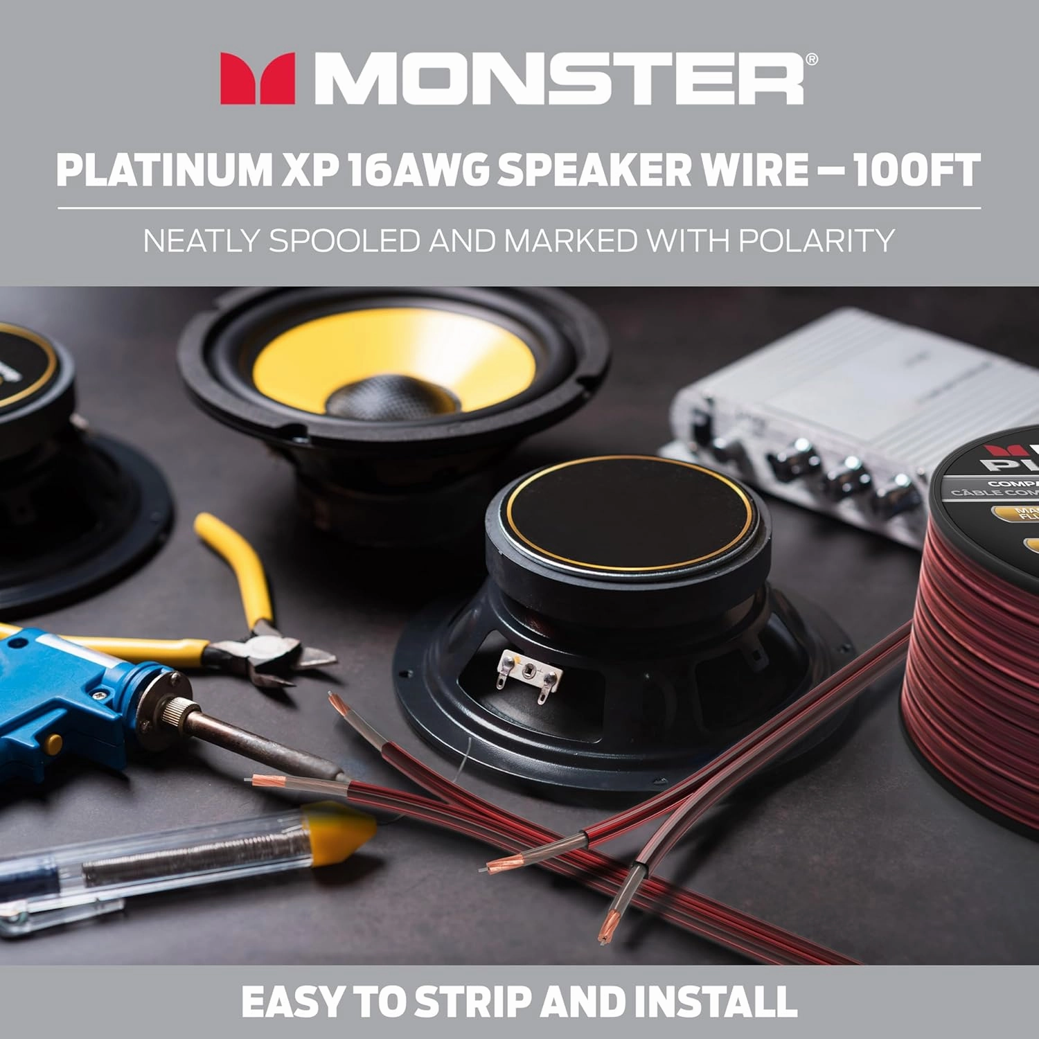Monster 16 AWG Speaker Wire: Advanced Performance XP Speaker Cable 100 FT Spool with Oxygen Free Copper (OFC) Audio Wire Construction - Easy to Strip & Install Speaker Cables