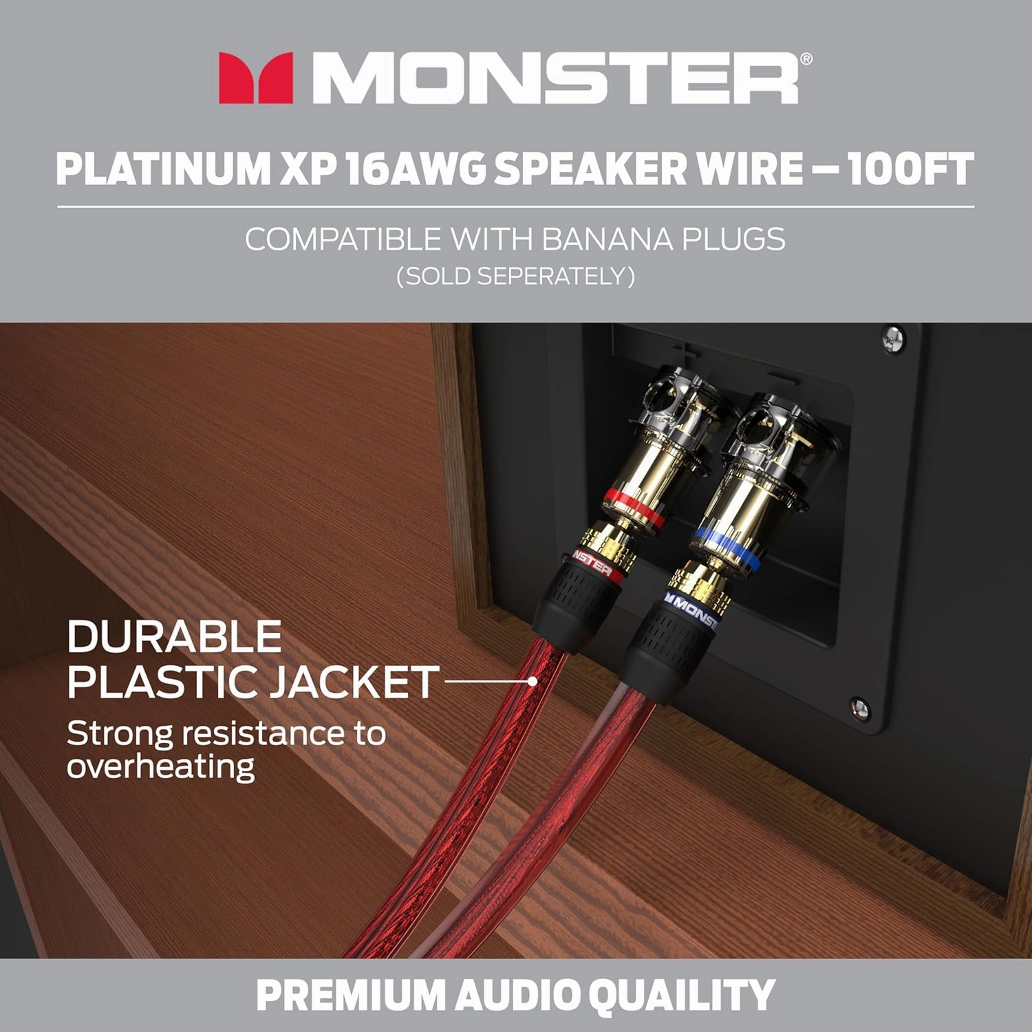 Monster 16 AWG Speaker Wire: Advanced Performance XP Speaker Cable 100 FT Spool with Oxygen Free Copper (OFC) Audio Wire Construction - Easy to Strip & Install Speaker Cables