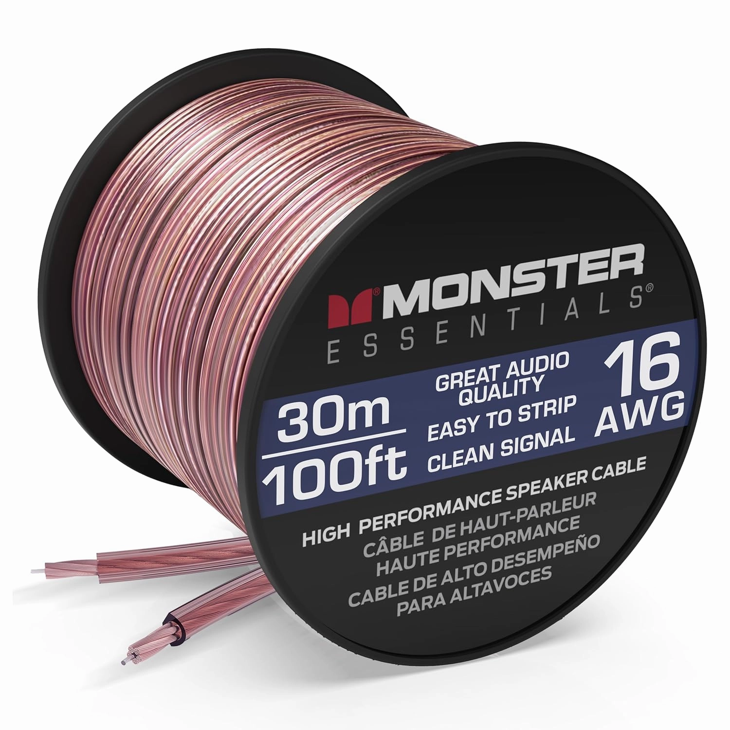 Monster Essentials High Performance Speaker Wire 16 Gauge Copper Clad Aluminum (CCA) Speaker Cable 100 FT Spool  Ideal Home Cinema Speaker Wire Cable and Car Audio Speaker Cables/Speaker Wires speaker cable,audio wire,hi-fi speaker cord,