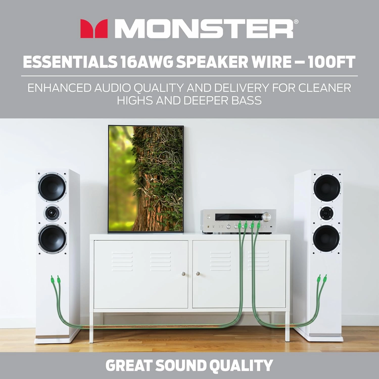 Monster Essentials High Performance Speaker Wire 16 Gauge Copper Clad Aluminum (CCA) Speaker Cable 100 FT Spool  Ideal Home Cinema Speaker Wire Cable and Car Audio Speaker Cables/Speaker Wires