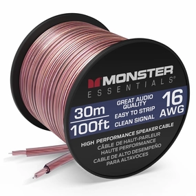 Monster Essentials High Performance Speaker Wire 16 Gauge Copper Clad Aluminum (CCA) Speaker Cable 100 FT Spool  Ideal Home Cinema Speaker Wire Cable and Car Audio Speaker Cables/Speaker Wires speaker cable,audio wire,hi-fi speaker cord,