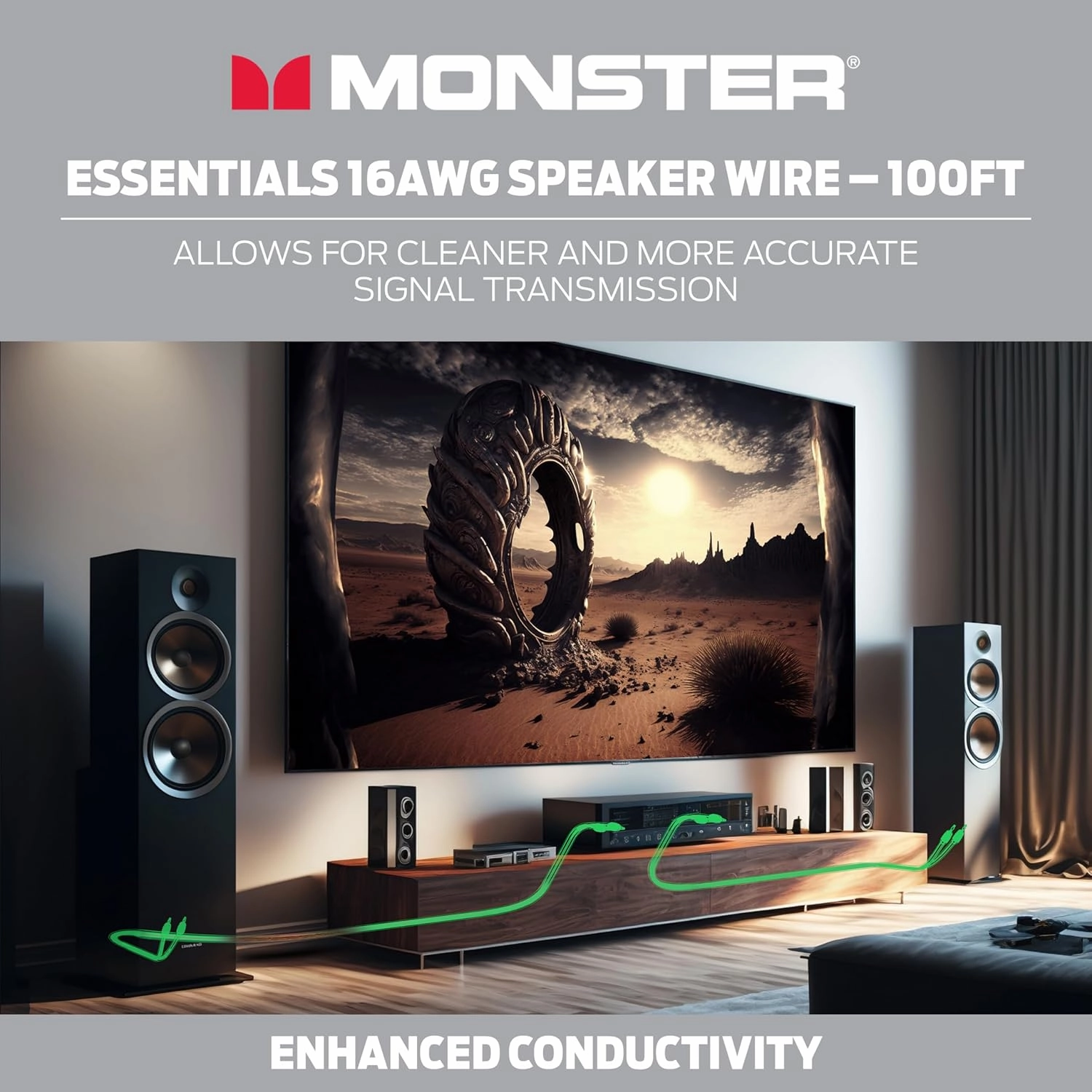 Monster Essentials High Performance Speaker Wire 16 Gauge Copper Clad Aluminum (CCA) Speaker Cable 100 FT Spool  Ideal Home Cinema Speaker Wire Cable and Car Audio Speaker Cables/Speaker Wires