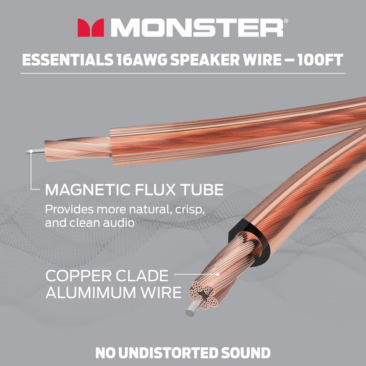 Monster Essentials High Performance Speaker Wire 16 Gauge Copper Clad Aluminum (CCA) Speaker Cable 100 FT Spool  Ideal Home Cinema Speaker Wire Cable and Car Audio Speaker Cables/Speaker Wires