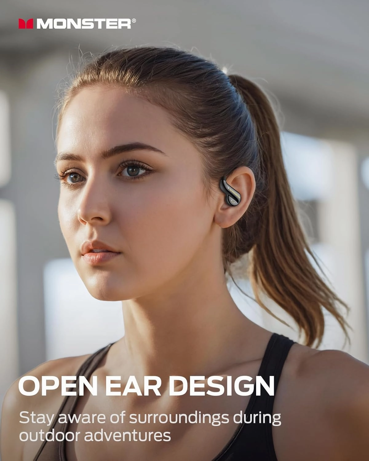 Monster Open Ear AC390 Headphones, Bluetooth 6.0 Earbuds with Stereo Sound, Wireless Headphones 24H Playtime, IPX5 Waterproof, Rotating Charging Case with Lanyard, Ultra-Light Open Ear Earbuds