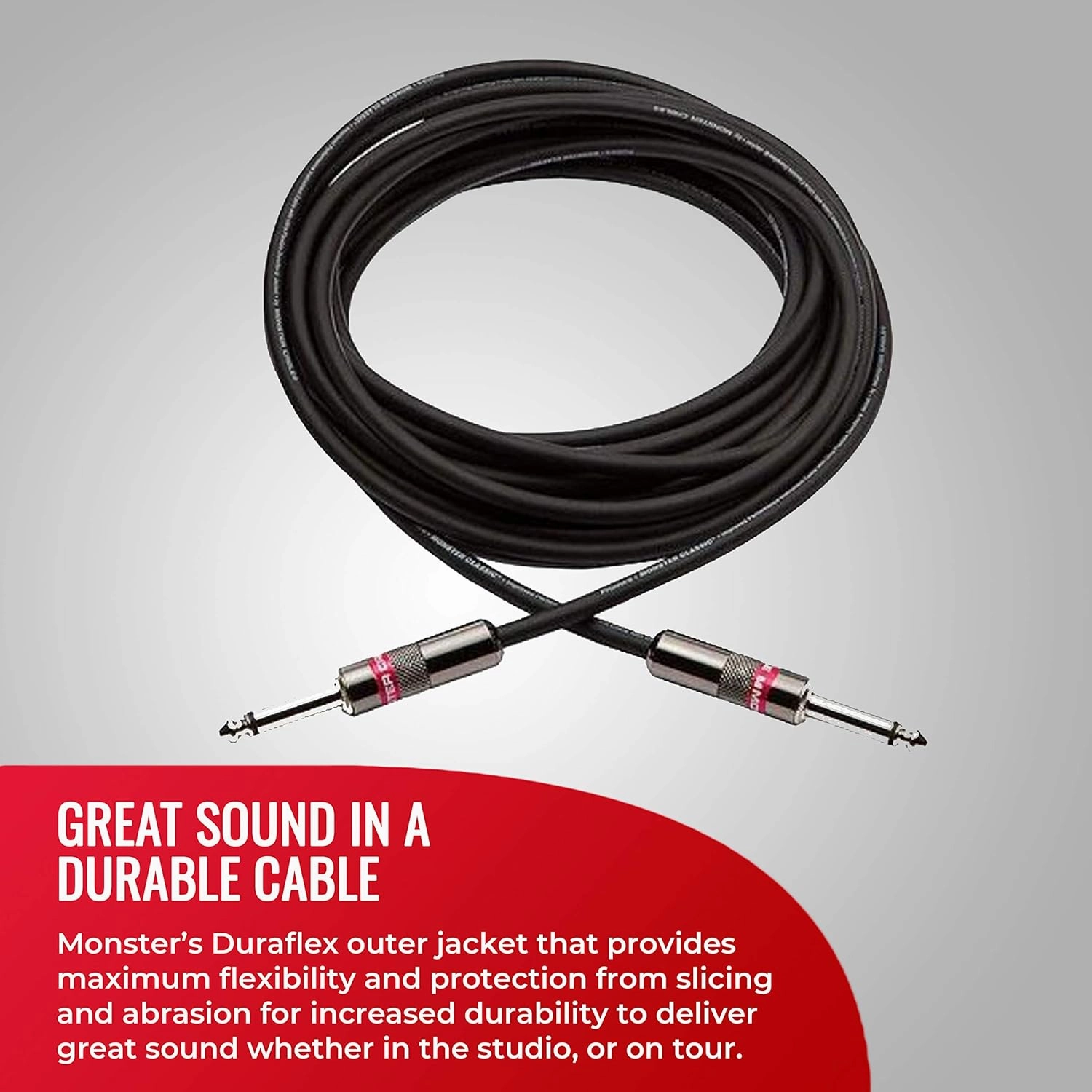 Monster Prolink Classic Speaker Cable - 25FT Straight to Straight Instrument Cable - Straight 1/4-Inch Plugs - Guitar Cord w/Superior Signal Transfer, Noise Reduction, Duraflex Outer Jacket