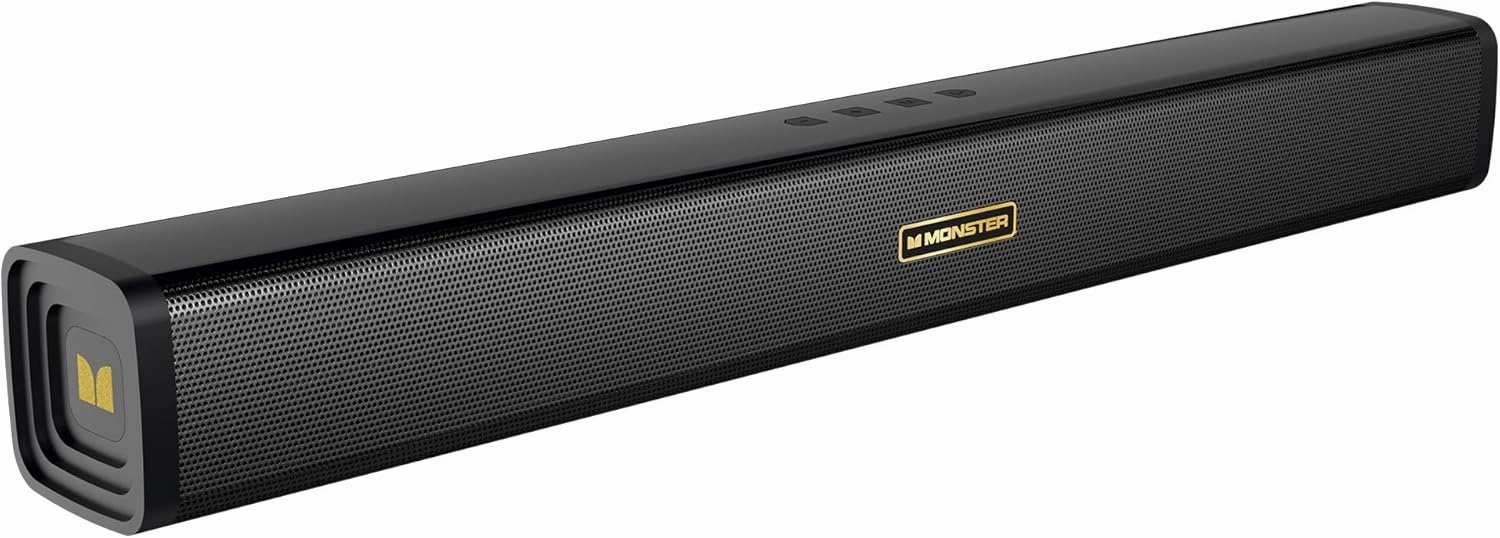 Monster S220 Bluetooth Soundbar for TV, Wireless Bluetooth 5.4 Sound Bar, 2.0CH with Dual Bass Diaphragm, All-in-one Home Theater Speakers, Compact, AUX/USB/TF Card Connection for PC/Gaming/Projectors soundbar,TV speaker bar,home theater soundbar,